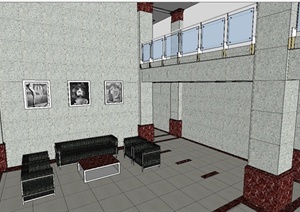 某现代风格公寓室内大厅空间设计SU(草图大师)模型