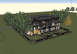 某新古典风格联排别墅详细建筑设计SU(草图大师)模型