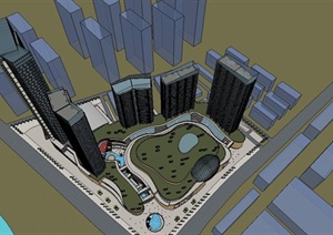 某精致现代风格城市综合体建筑设计SU(草图大师)模型