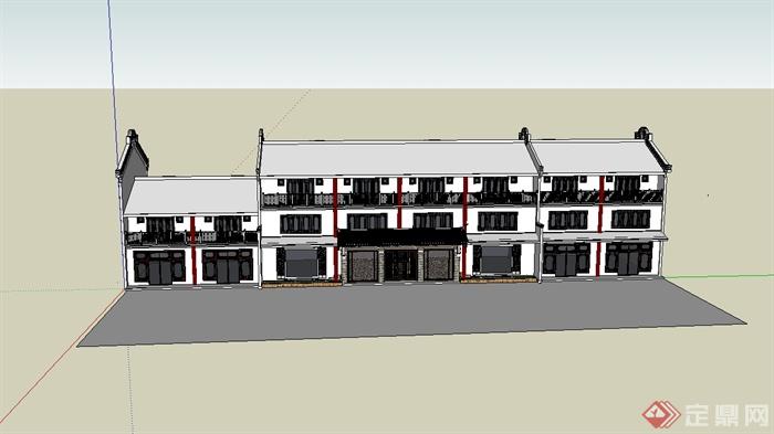 中国古典中式风格三层商业楼建筑设计su模型(2)