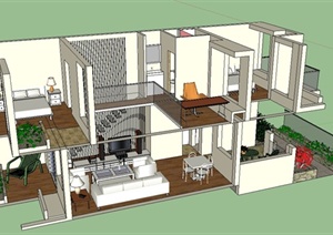 两个现代风格两层别墅住宅室内装饰设计SU(草图大师)模型