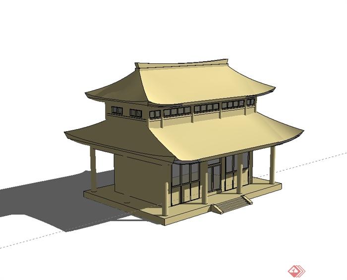 某古典中式风格两层民居建筑su模型(1)