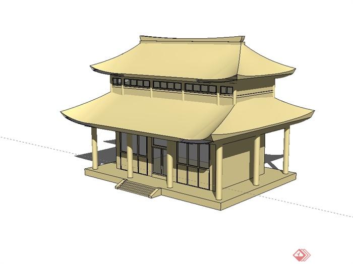某古典中式风格两层民居建筑su模型(2)
