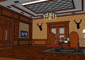 某豪华欧式风格客厅室内装饰设计SU(草图大师)模型