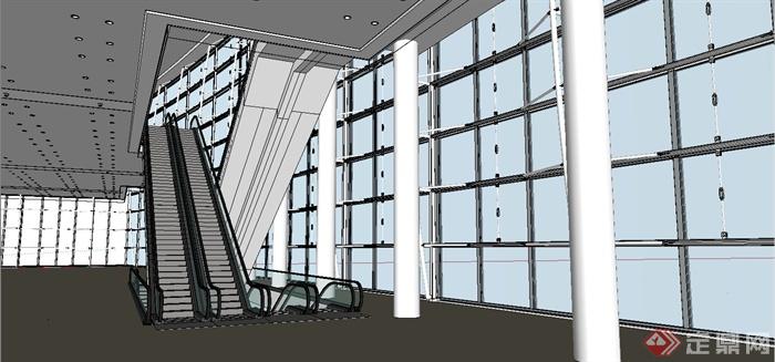 某现代风格商场手扶自动电梯设计SU模型(4)