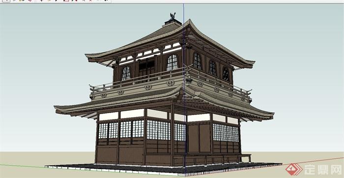 某古典中式风格阁楼式住宅建筑设计SU模型(1)