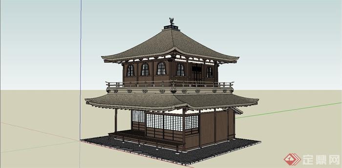 某古典中式风格阁楼式住宅建筑设计SU模型(3)