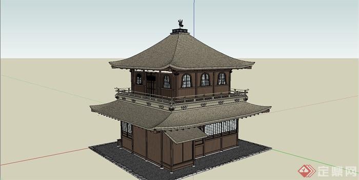 某古典中式风格阁楼式住宅建筑设计SU模型(4)