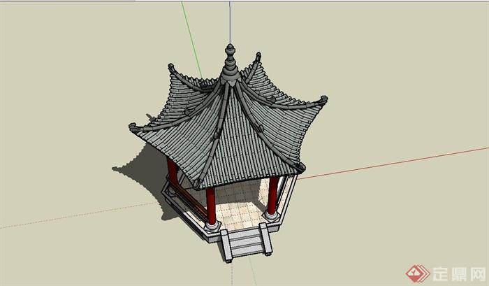 某精细古典中式风格六角亭设计SU模型(2)