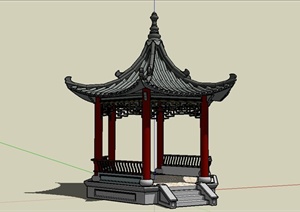 某精细古典中式风格六角亭设计SU(草图大师)模型
