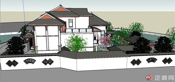 某现代中式风格滨海独栋别墅建筑设计SU模型(2)