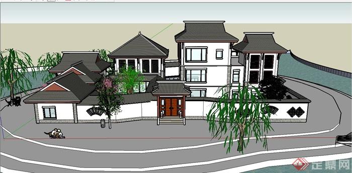 某现代中式风格滨海独栋别墅建筑设计SU模型(3)