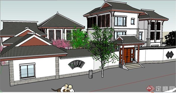某现代中式风格滨海独栋别墅建筑设计SU模型(5)