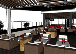 现代风格咖啡厅室内空间设计SU(草图大师)模型