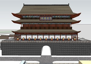 某精致古典中式风格城门楼建筑设计SU(草图大师)模型