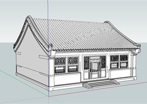 某简洁古典中式风格单层住宅建筑设计SU(草图大师)模型
