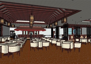 超精细中式餐厅室内设计SU(草图大师)模型