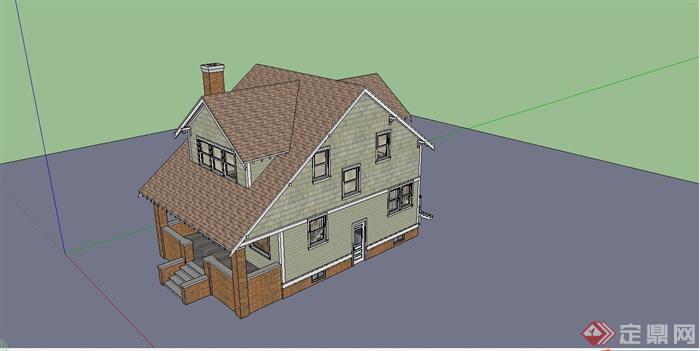 某英式风格独栋别墅住宅建筑设计SU模型(2)