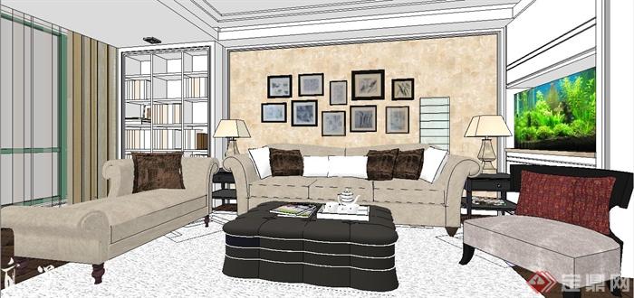 某美式风格客厅室内装饰设计SU模型(2)