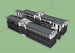 现代中式风格多层教学楼设计SU(草图大师)模型