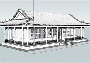 某古典中式风格简洁文化展览馆建筑设计SU(草图大师)模型