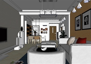 某现代风格室内空间家装客餐厅设计SU(草图大师)模型