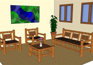 某现代中式风格客厅装饰设计SU(草图大师)模型