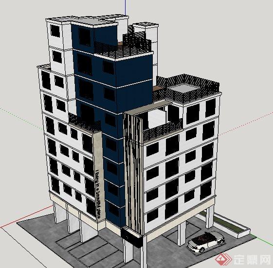 某现代简约8层办公楼建筑设计su模型(2)