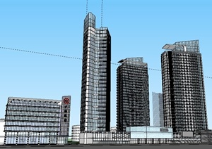 现代银行总部办公大楼建筑设计SU(草图大师)模型