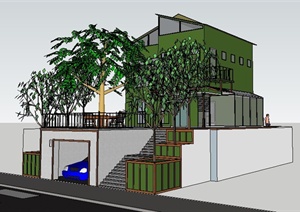 简约绿色小别墅住宅建筑设计SU(草图大师)模型