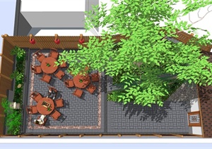 现代中式会所庭院园林绿化设计SU(草图大师)模型