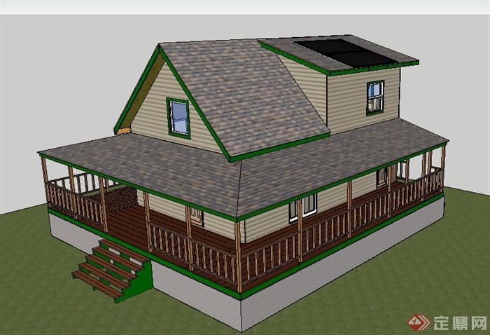 简约美式乡村住宅建筑设计su模型(2)