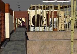 日式料理店餐厅室内装修设计SU(草图大师)模型