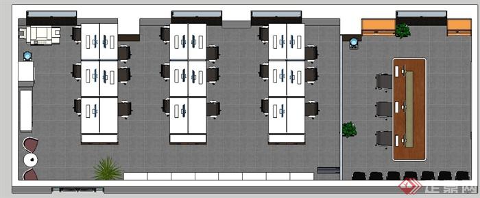 现代集中办公区及会议室室内设计su模型(4)