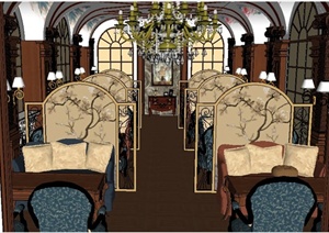 古典欧式商业餐厅室内装修SU(草图大师)模型
