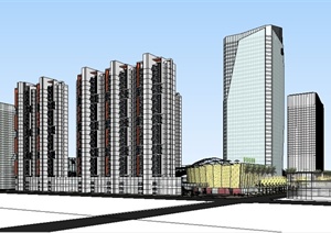 现代高层住宅、综合体建筑设计SU(草图大师)模型