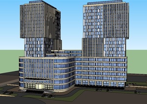 某现代高层组合办公楼建筑设计SU(草图大师)模型