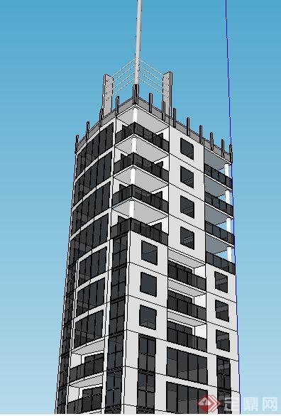 现代高层广播中心建筑设计su模型(3)