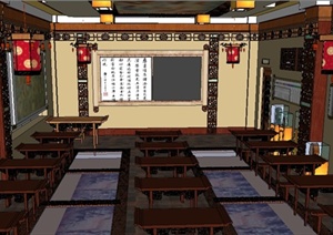古典中式教室室内装修SU(草图大师)模型