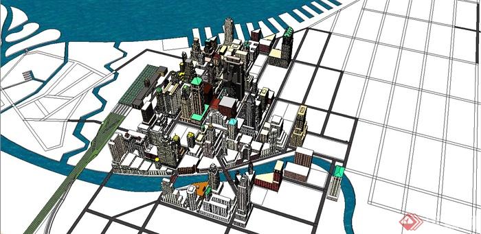 某欧式风格滨海城市建筑群设计SU模型(3)
