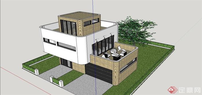 某现代风格精致独栋别墅住宅建筑设计SU模型(2)