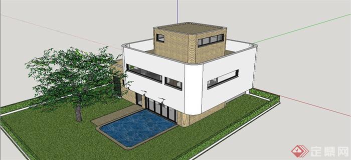 某现代风格精致独栋别墅住宅建筑设计SU模型(3)