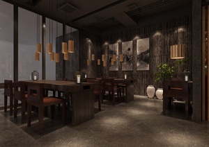 中式风格米线店餐厅室内设计3dmax模型（带效果图）