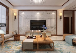 现代中式家装室内空间设计3d模型