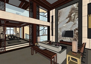 某现代中式风格三层别墅室内装饰设计SU(草图大师)模型
