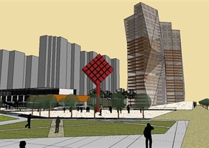 某现代风格商业街下沉式广场景观规划设计SU(草图大师)模型