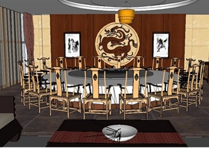 中式风格宴会厅包厢室内设计SU(草图大师)模型