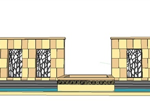 现代镂空景墙水池设计Su模型