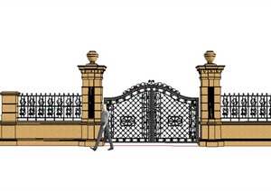 某欧式风格详细铁艺围墙大门设计SU(草图大师)模型