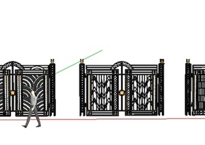 三种不同的欧式风格铁艺围墙设计SU(草图大师)模型